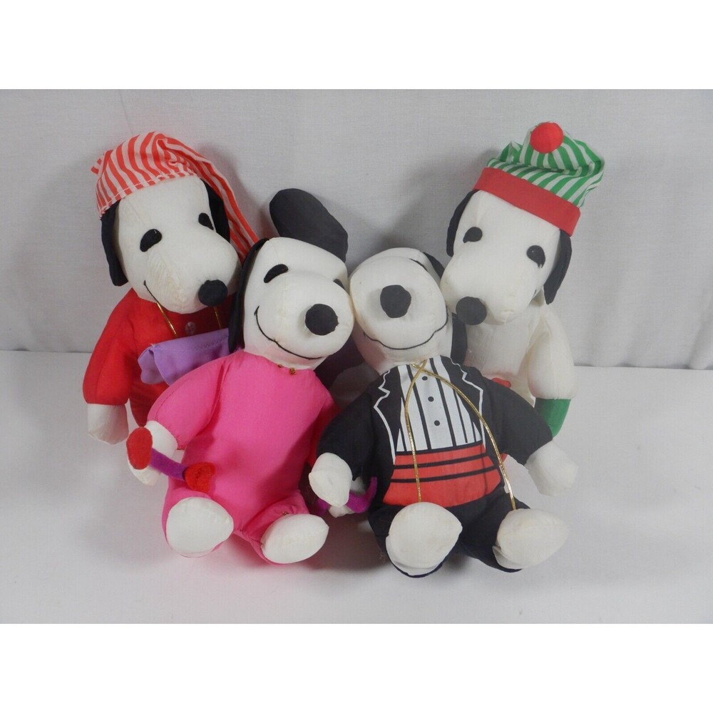 4 Whitman's Snoopy Plush Stuffed Animals Valentine's PJ's Xmas Tux